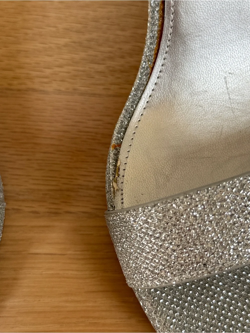 Ankis Silver Glitter Platform Block Heels Ankle Strap Size 7.5, 4” Heel